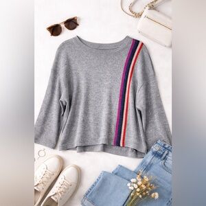 ModCloth Racing In Rainbow Stripe  Gray Metallic Stripe Sweater Size S EUC